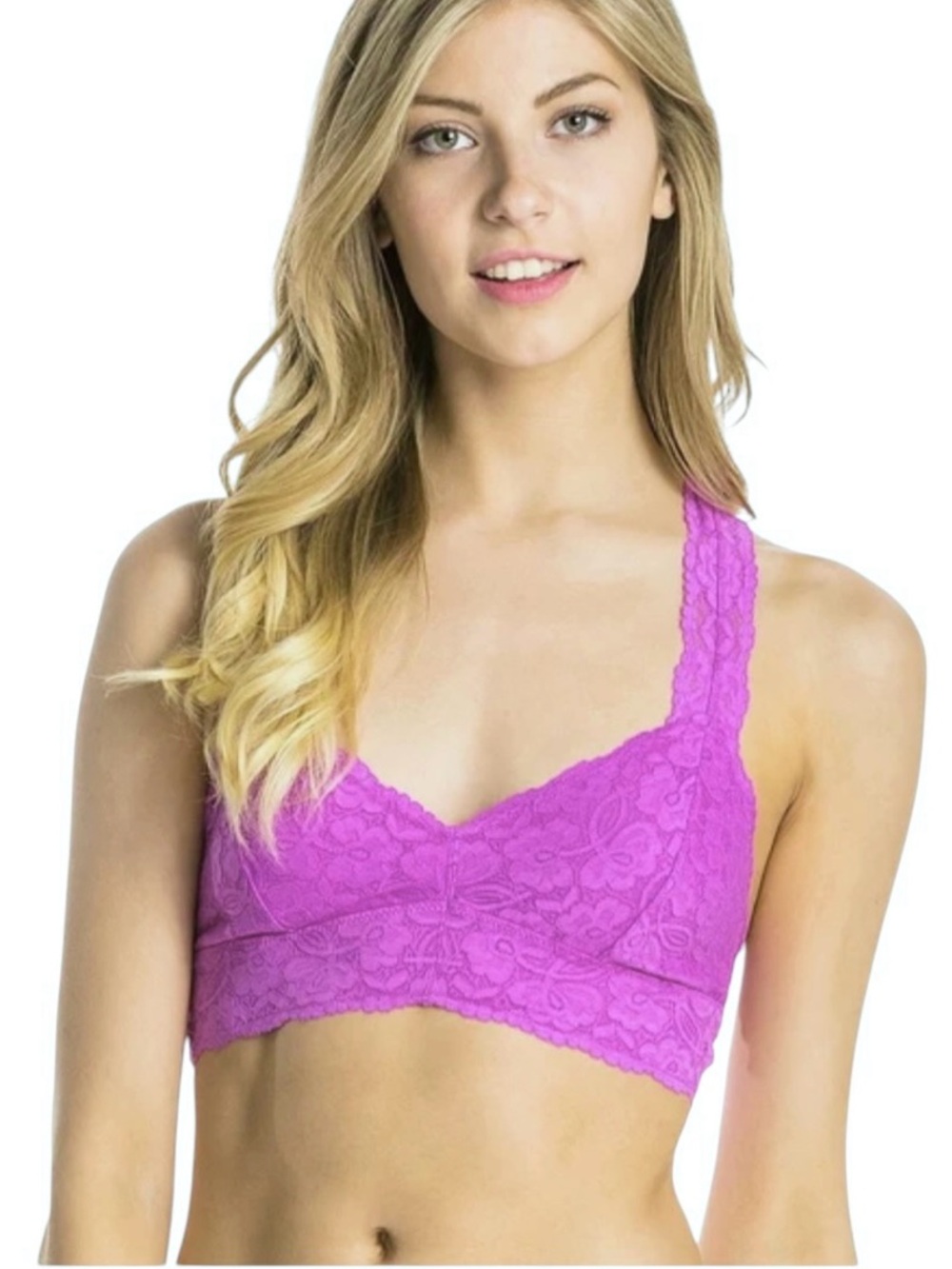 NWT Free People Galloon Lace Racerback Crop Bra Neon Orchid Size L